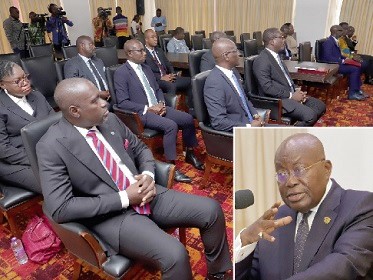 President Nana Addo Dankwa Akufo-Addo (inset) addressing executives of the Ghana Bar Association at the Jubilee House. Pictures: SAMUEL TEI ADANO President Nana Addo Dankwa Akufo-Addo (inset) addressing executives of the Ghana Bar Association at the Jubilee House. Pictures: SAMUEL TEI ADANO